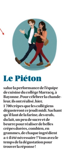 Article Sud Ouest : Nos cuisiniers ont préparé 1700 crêpes pour les demi-pensionnaires du Collège Marracq